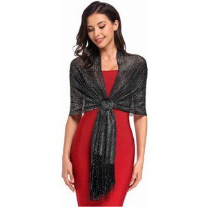 SPARKLING Black Metallic Dressy SHAWL Scarf WRAP